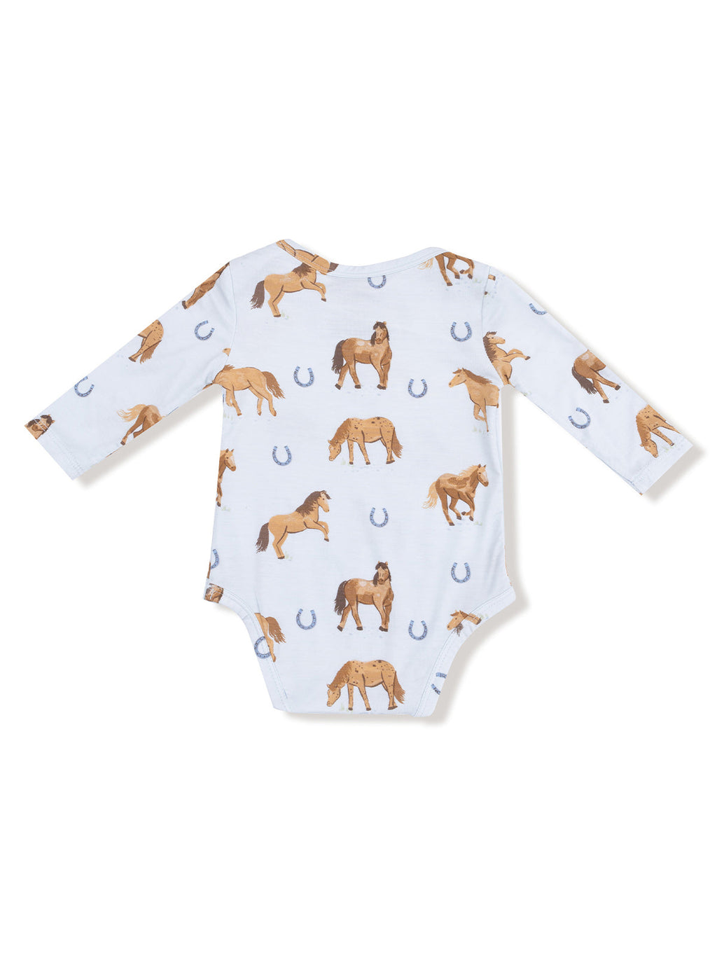 Long Sleeve Bodysuit, Horses Blue