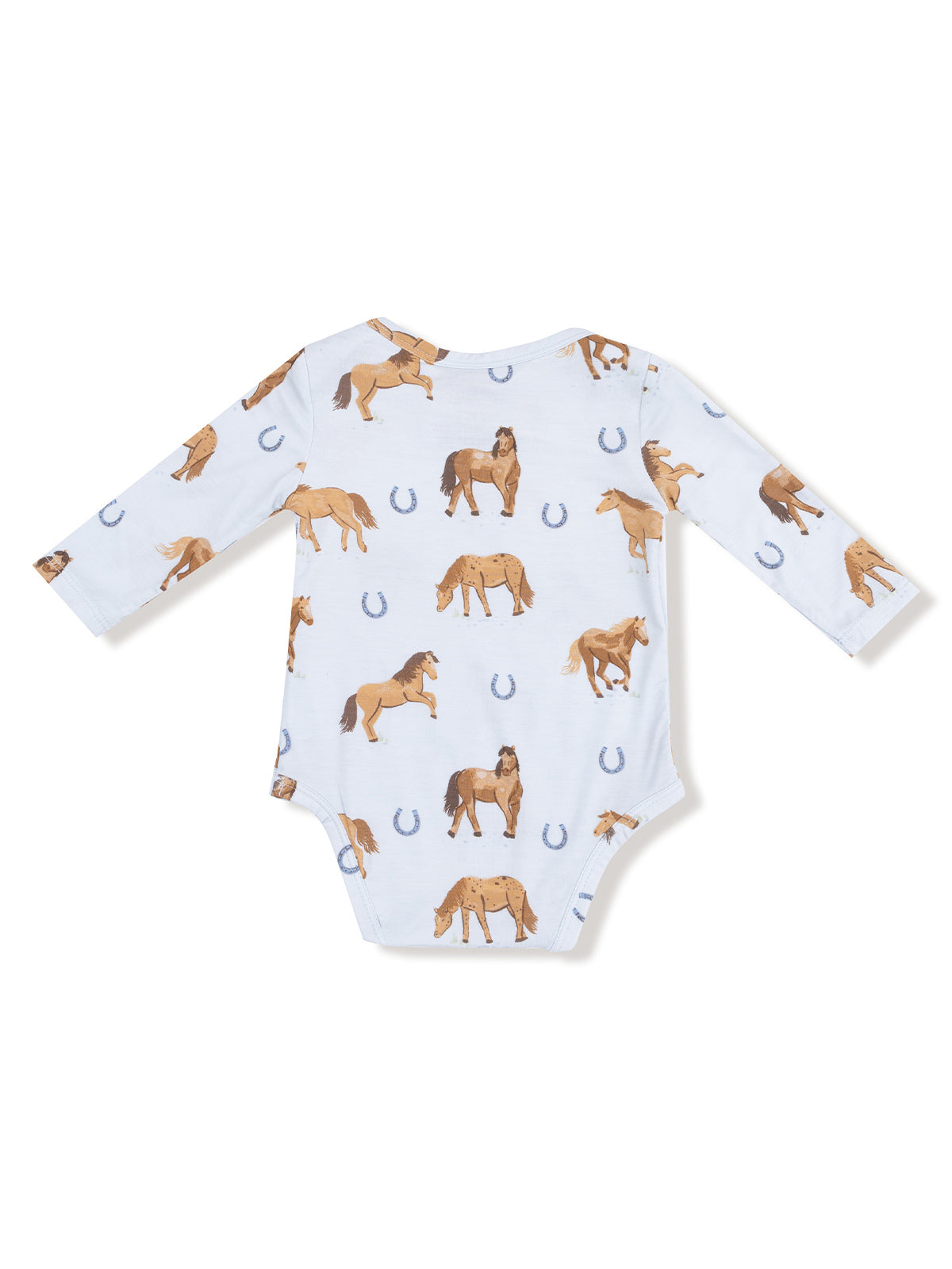 Long Sleeve Bodysuit, Horses Blue