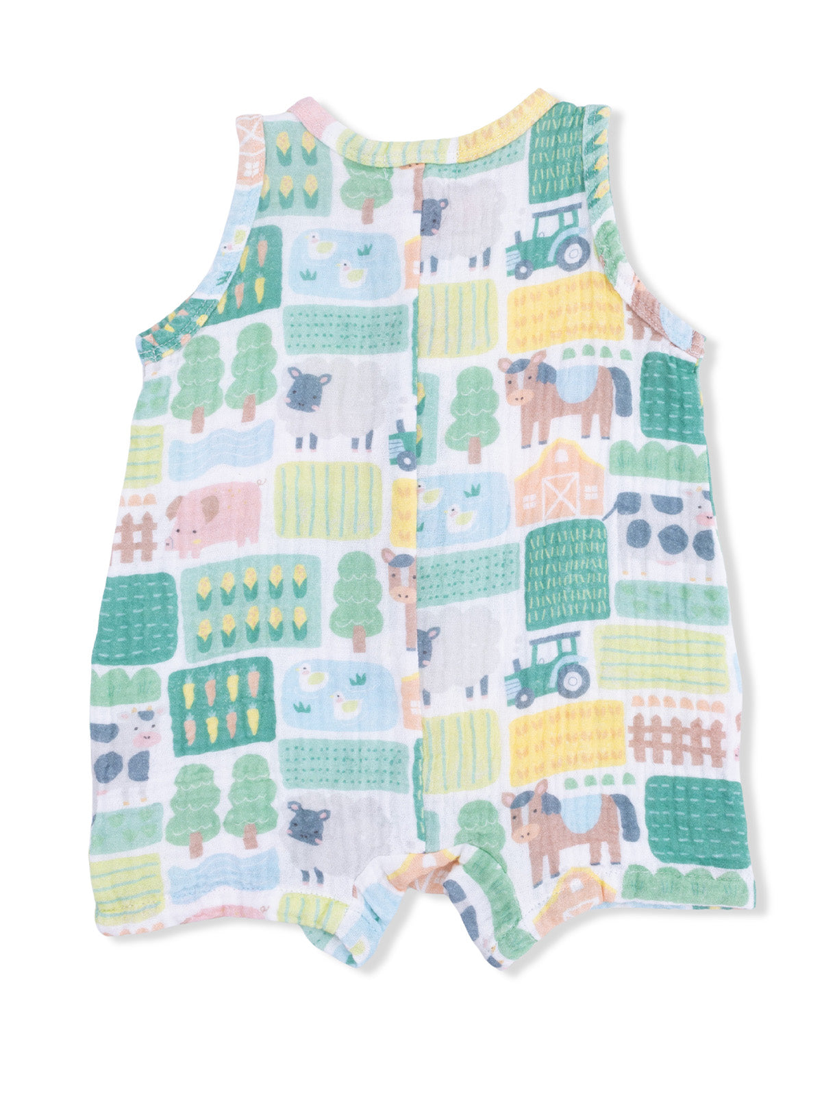 Sleeveless Shortie Romper, Patchwork Farm