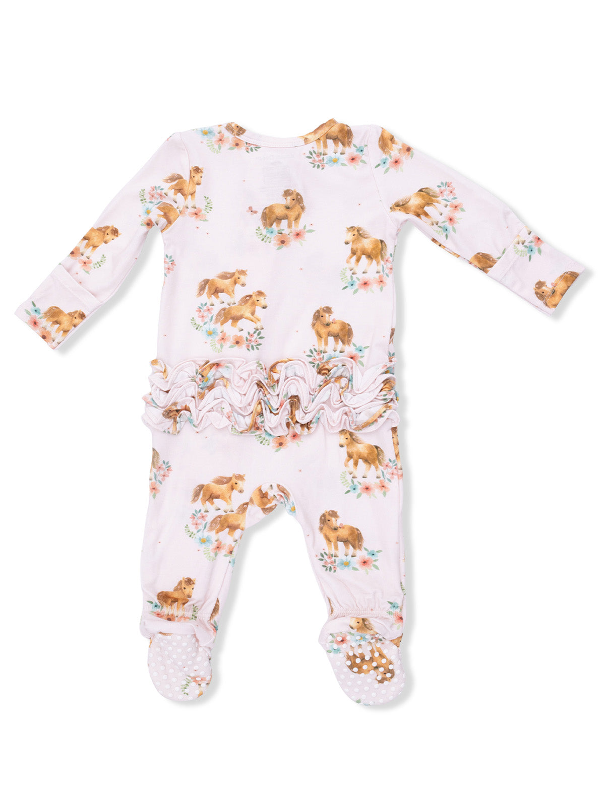 2-Way Zip Ruffle Footie, Pink Ponies