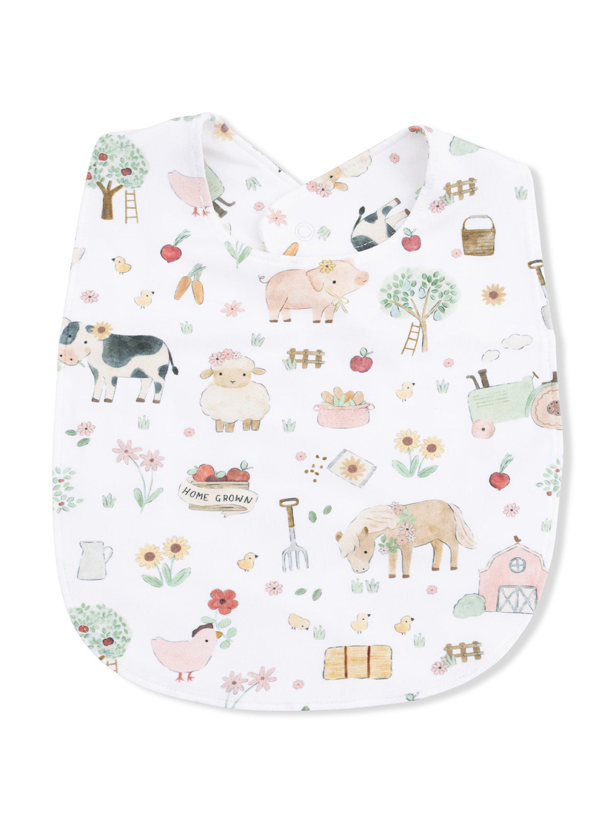 Feeding Bib, Cute Farm Animals Pink