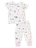 Short Sleeve Loungewear Set, Cute Farm Animals Pink