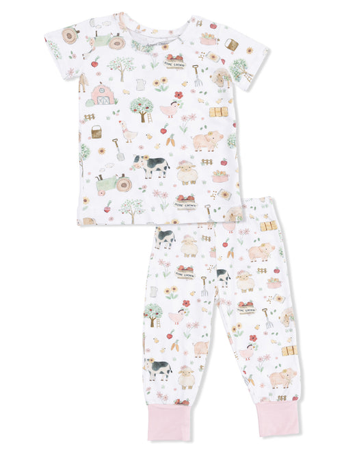 Short Sleeve Loungewear Set, Cute Farm Animals Pink