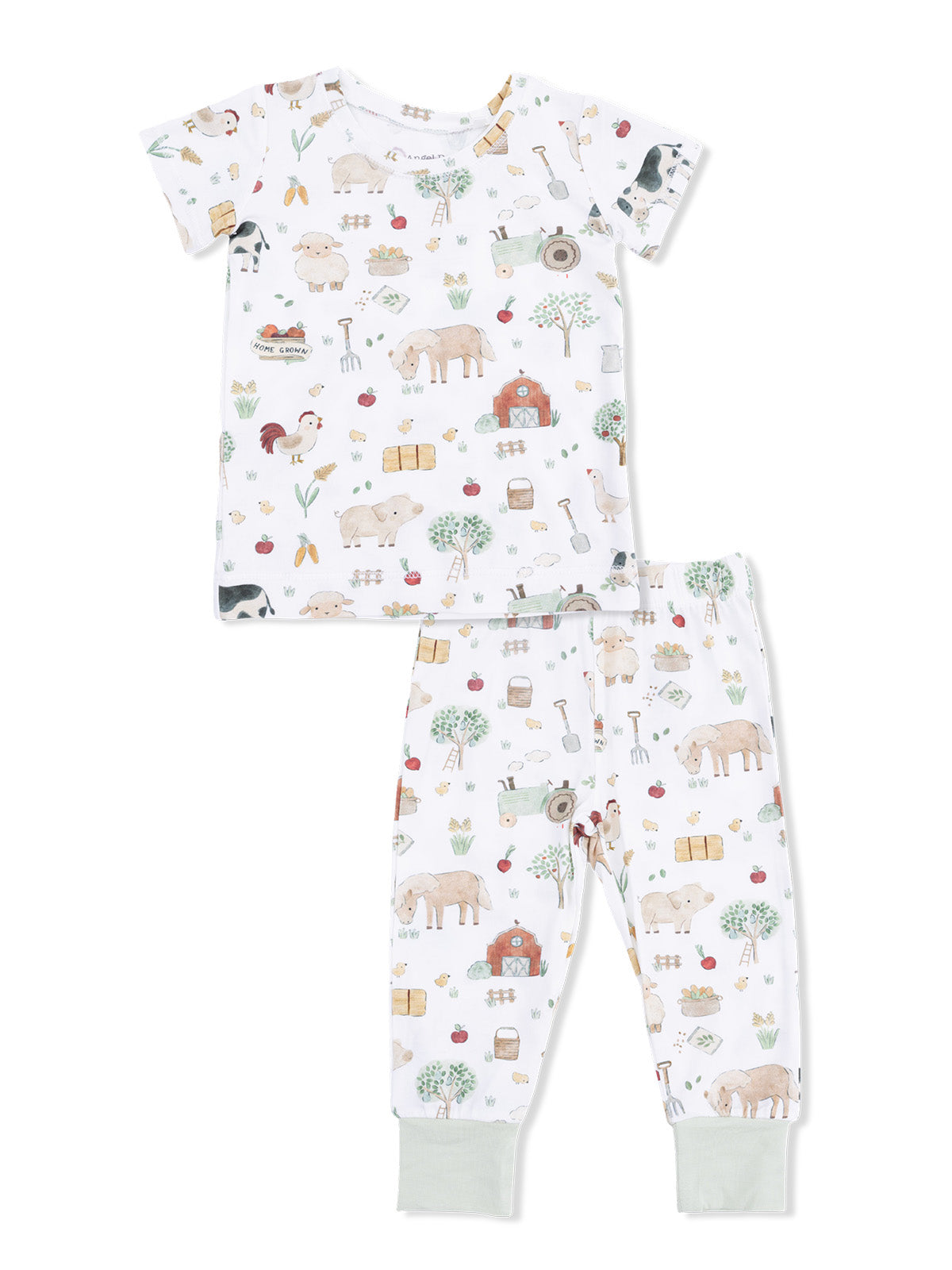 Short Sleeve Loungewear Set, Cute Farm Animals Uni