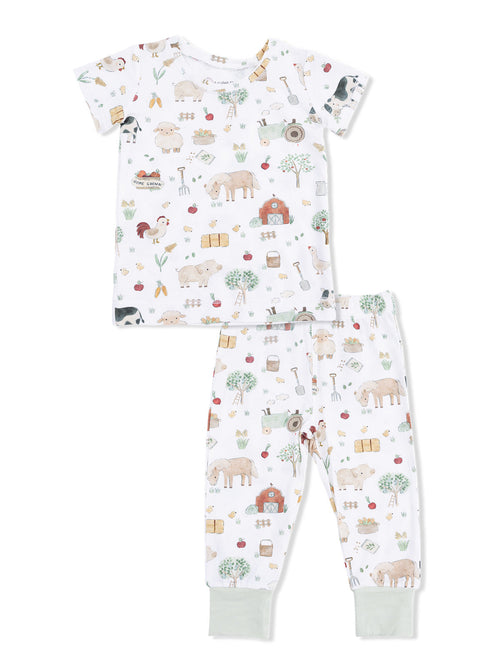 Short Sleeve Loungewear Set, Cute Farm Animals Uni