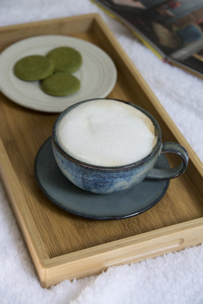 Handmade Pottery Blue Cappuccino Cup & Saucer