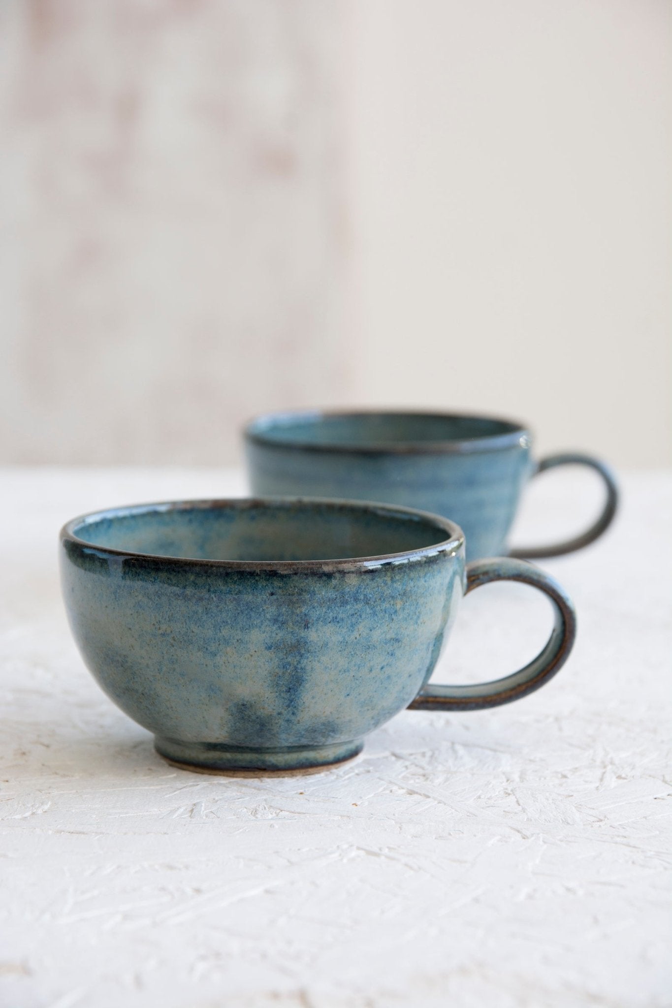 Handmade Pottery Blue Cappuccino Cup & Saucer