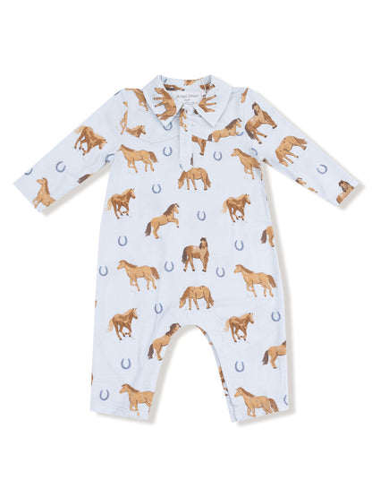 Cowboy Romper, Horses Blue