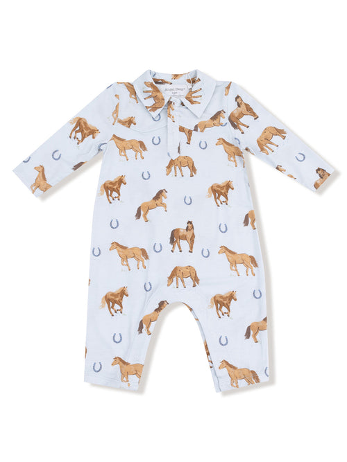 Cowboy Romper, Horses Blue