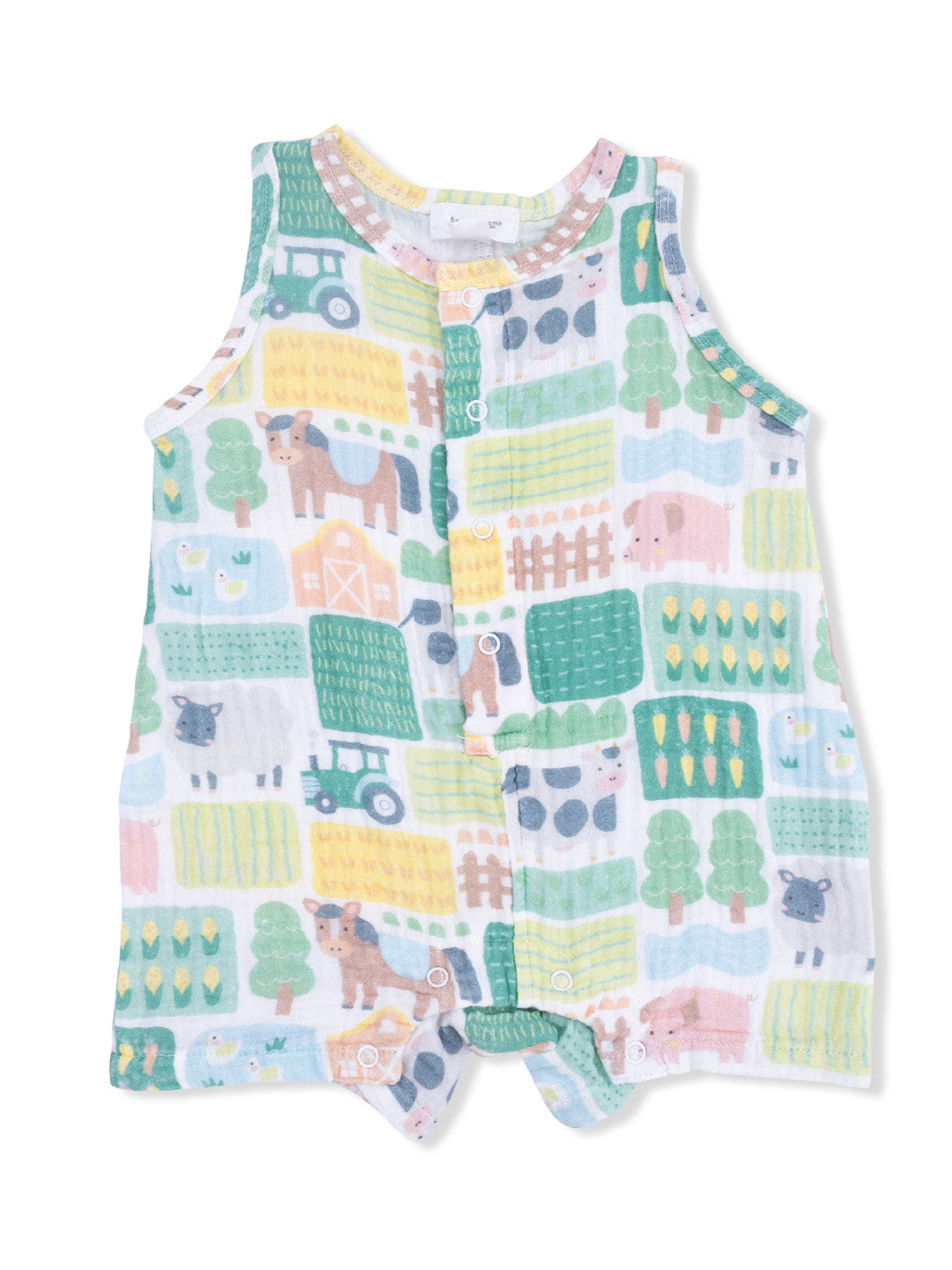 Sleeveless Shortie Romper, Patchwork Farm
