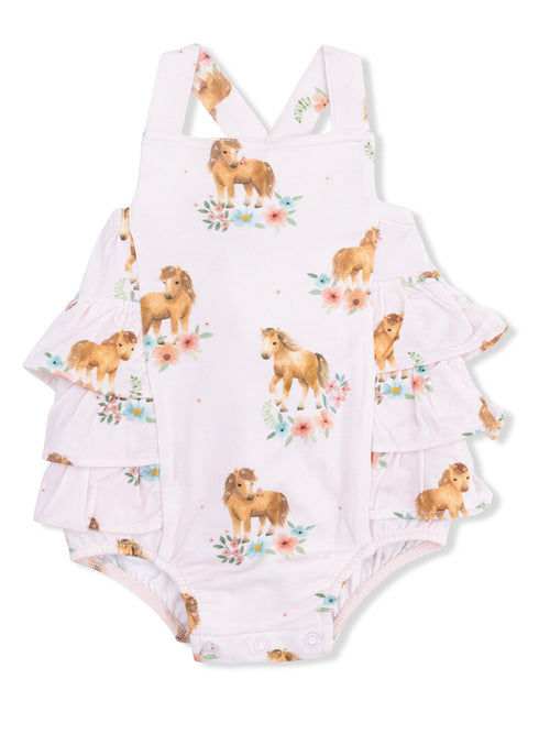 Ruffle Sunsuit, Pink Ponies