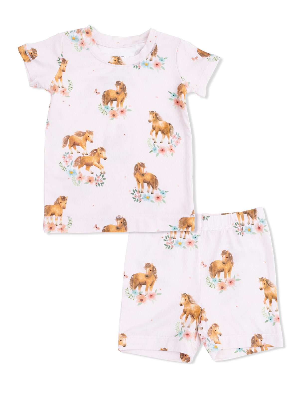 Short Loungewear Set, Pink Ponies