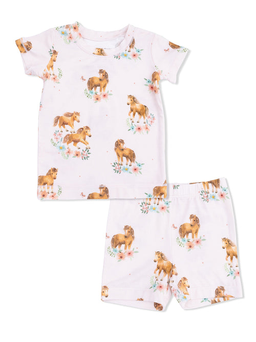 Short Loungewear Set, Pink Ponies