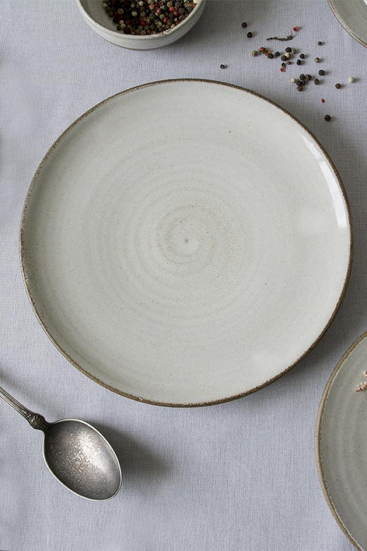 White Large Pottery Dinner Plate