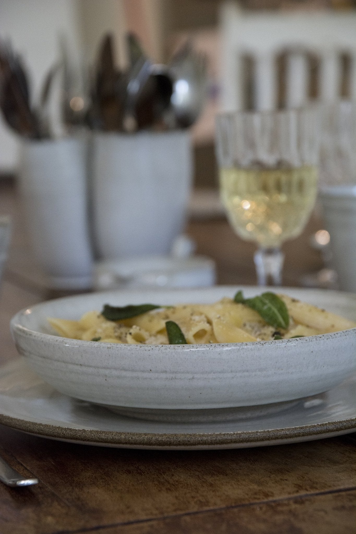 White Rustic Pasta Bowl